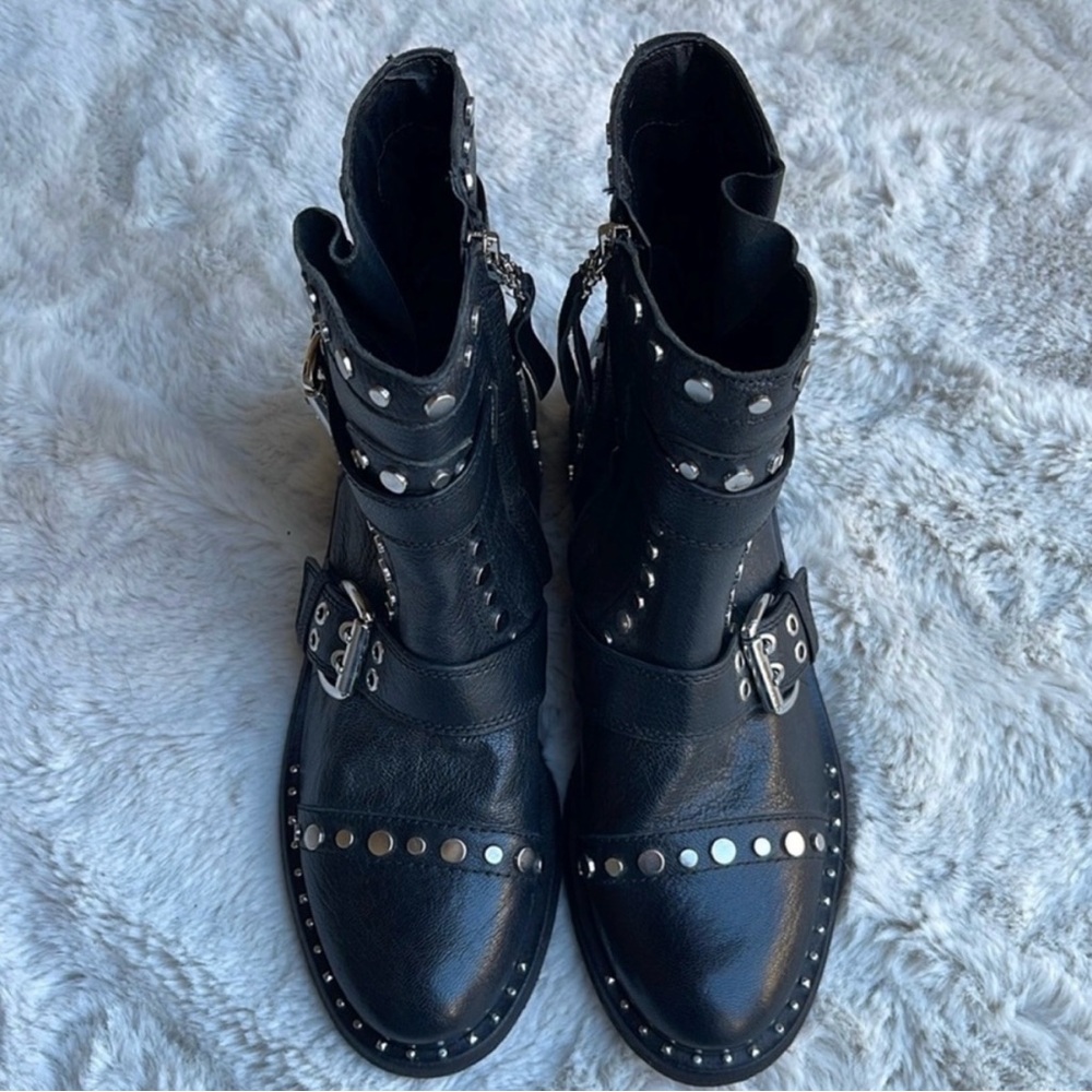 Sam Edelman Black Leather Ankle Boots with Silver Studs